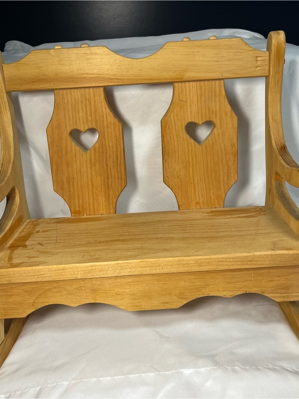 Vintage Solid Wood Rocking Bench Heart Cutout‎ Decorative Rustic 17x17 Doll Size